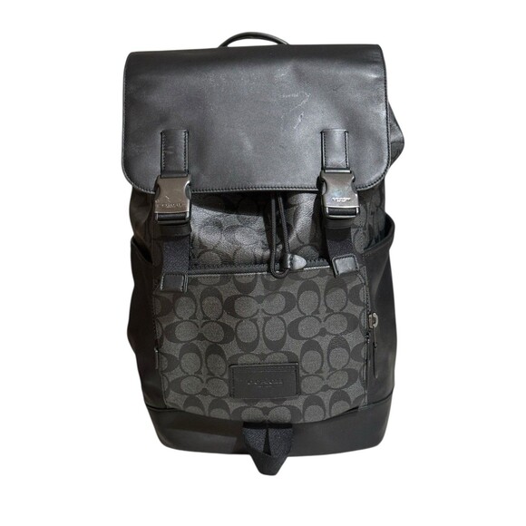 Coach Men's Track Backpack Signature Canvas In Gunmetal/Charcoal/Black C2712 - Picture 1 of 10